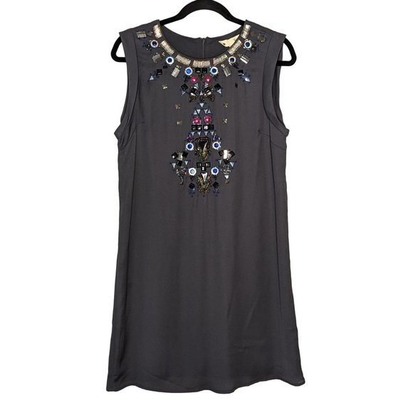 YUMI sleeveless colorful sequin‎ beaded glittery dark gray summer mini dress 6 8 - Picture 1 of 7